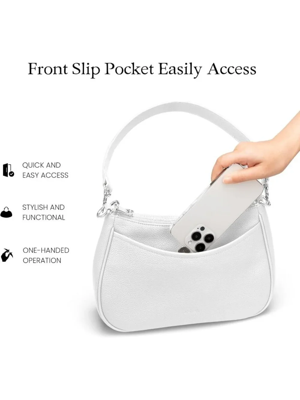 Women's White Genuine Leather Fashion Anti Theft Trendy Purse with RFID Handbag